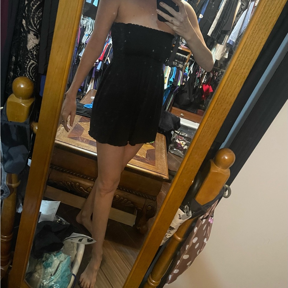 Strapless mini dress, skirt, top
